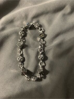 Silver Floral & Dice Link Bracelet - Women’s Jewelry